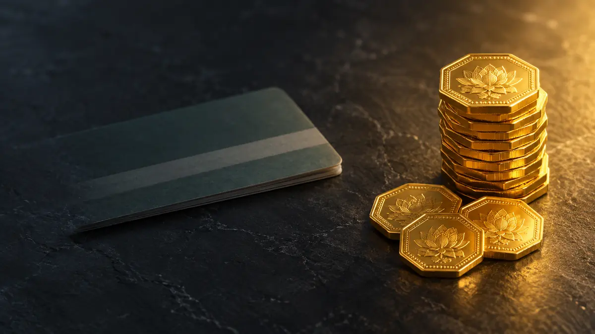 Bank passbook beside glowing 24K gold coins
