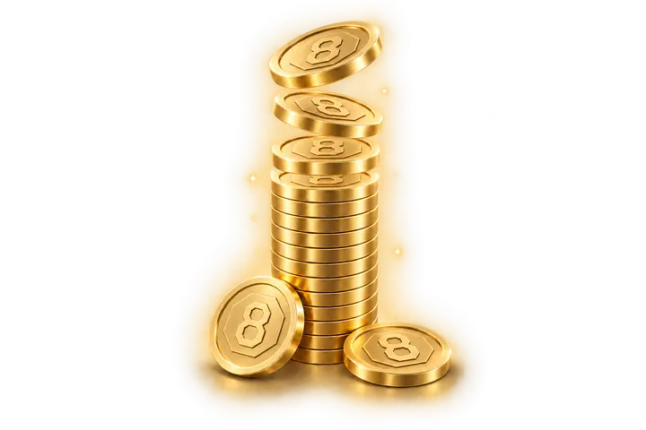 Tall glowing gold stack representing Spare8+