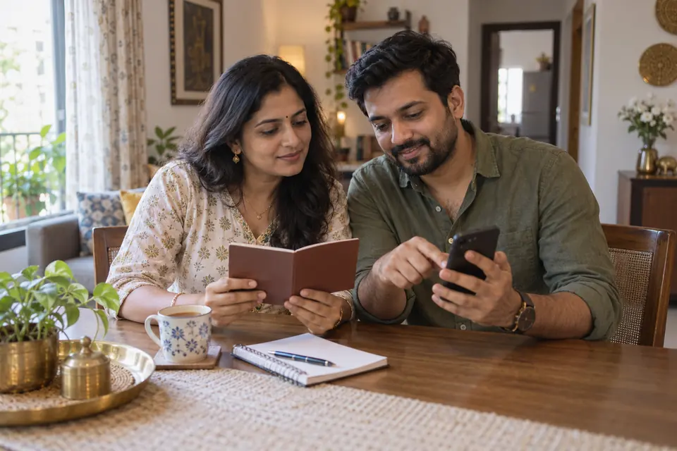 Indian couple planning their savings together