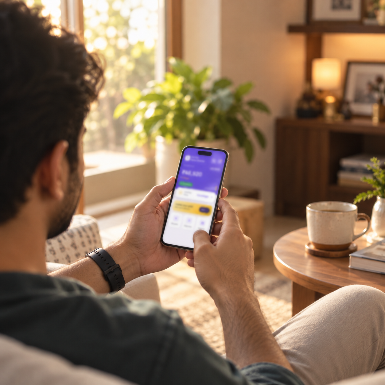 A person holding a phone showing a digital gold savings app